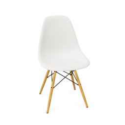 Vitra Eames Plastic Side Chair DSW nieuwe zithoogte, houten onderstel met schoren, niet stapelbaar